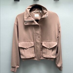 Aritzia Tan Utility Jacket with High Collar and Cropped Style